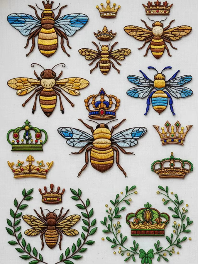 43 Stück wasserlösliche Stickmuster Bienen mit Krone als vorgedruckte Stickaufkleber für Pflanzen - Bild 3