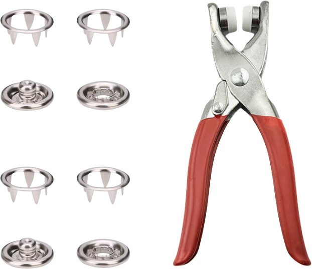 Metall Schnappverschluss-Set mit Zange und Druckknöpfen in Silber für Kleidung und Nähzubehör - Bild 1