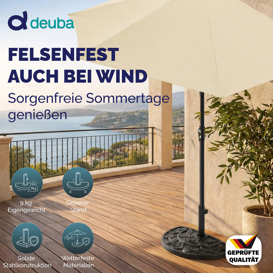 Deuba Schirmständer für Terrassen-Sonnenschirm in Schwarz aus Beton und Kunststoff - Bild 2