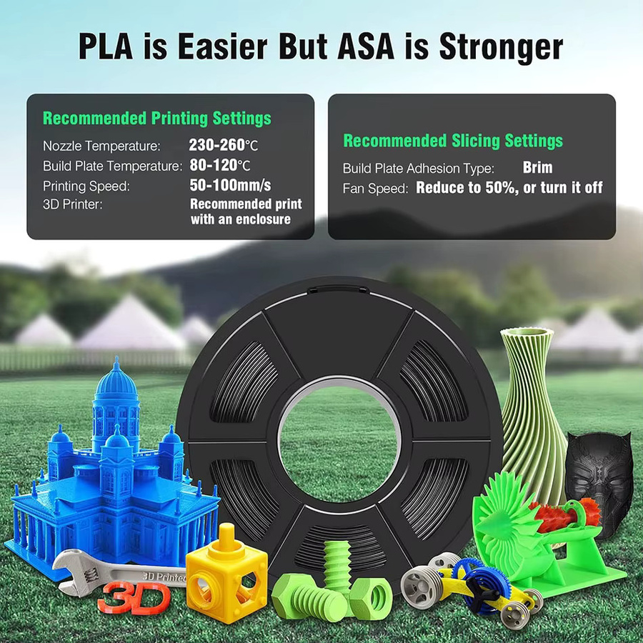 JAYO ASA 3D-Drucker Filament 1,75 mm, 5 Rollen, Schwarz, hitze- und witterungsbeständig für FDM-Drucker - Bild 5