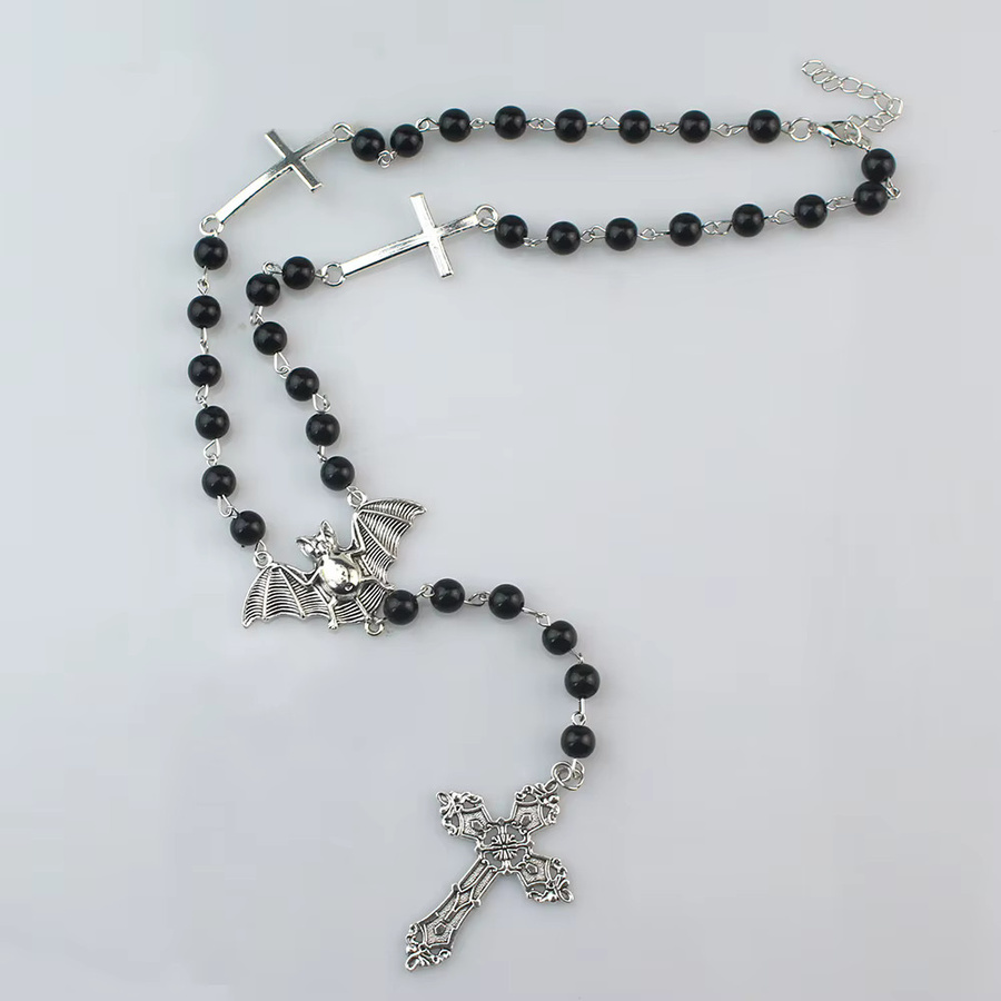 YiYuYiHua Rosenkranz, Perle, Silber, Kreuz Ankh Fledermaus - Bild 2