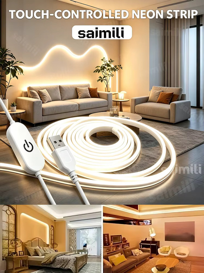 Shine-tale LED-Neon-Lichtstreifen in Warmweiß, dimmbarer USB-Neonlampe mit Touch-Sensor aus Silikon für moderne DIY-Dekorbeleuchtung im Schlafzimmer - Bild 7