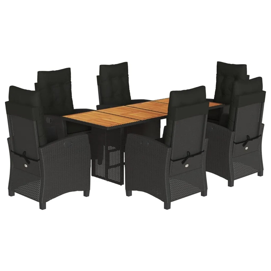 vidaXL 7-teilige Garten-Essgruppe aus Poly-Rattan und Akazienholz in Schwarz mit Kissen - Bild 2