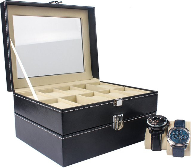DELESYS Uhrenbox, 20 Fächer, schwarzes PU-Leder, Unisex - Bild 1