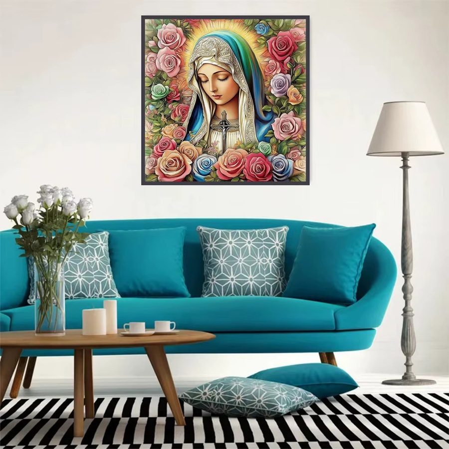 EverShine DIY 5D Diamantmalerei Jungfrau Maria mit Rosenblüten als Mosaik-Wanddekoration, Multicolour, B/H: 20 x 20 cm - Bild 2