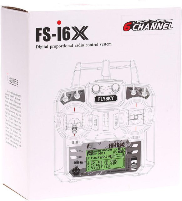 Flysky FS i6X 2,4 GHz 10-Kanal AFHDS 2A RC-Sender mit FS iA6B Empfänger für RC-Flugzeug und Hubschrauber, White - Bild 1
