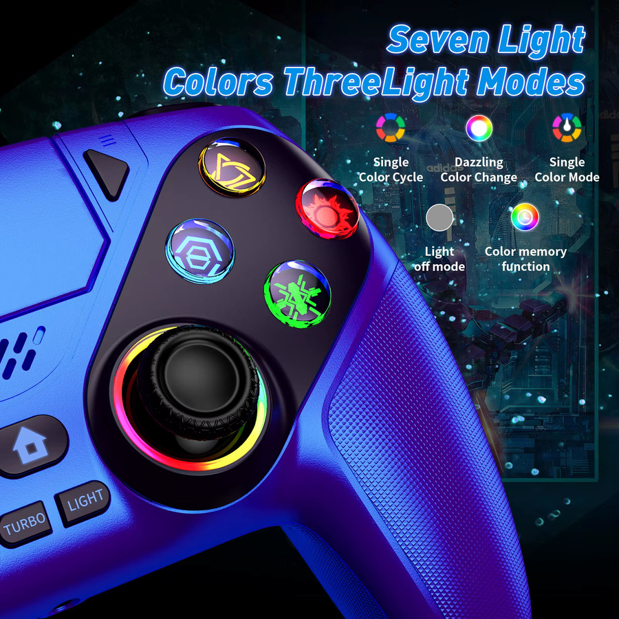 Bonacell Wireless-Controller mit RGB-Licht für PS5, PlayStation Pro, Slim und PC, Hall-Effekt-Gamepad in Grau mit Makro- und Turbo-Funktion ohne Drift-Effekt - Bild 3