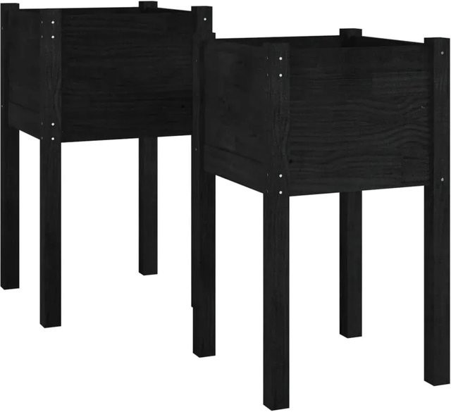 vidaXL Pflanzkübel Set aus Massivholz Kiefer, 2 Stück, Schwarz, B/T/H: 40 x 40 x 70 cm - Bild 1