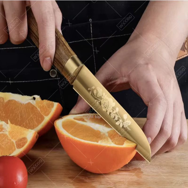 WXCOO Obstmesser aus Edelstahl in Schwarz mit Holzgriff, 10,16 cm Allzweckmesser zum Schneiden von Obst und Gemüse - Bild 2