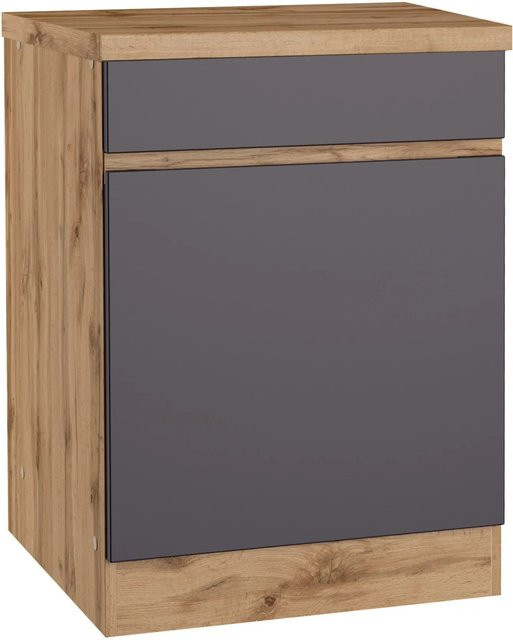 Held Möbel Küchenunterschrank Turin in Graphit und Wotaneiche mit 1 Tür und 1 Schublade, Breite: 60 cm, Höhe: 86 cm, Tiefe: 60 cm - Bild 1