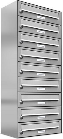 AL Briefkasten für 9 Parteien, Aufputzmontage, silberfarben, B/H/T: 153,568 x 103,5 x 27,5 cm - Bild 1