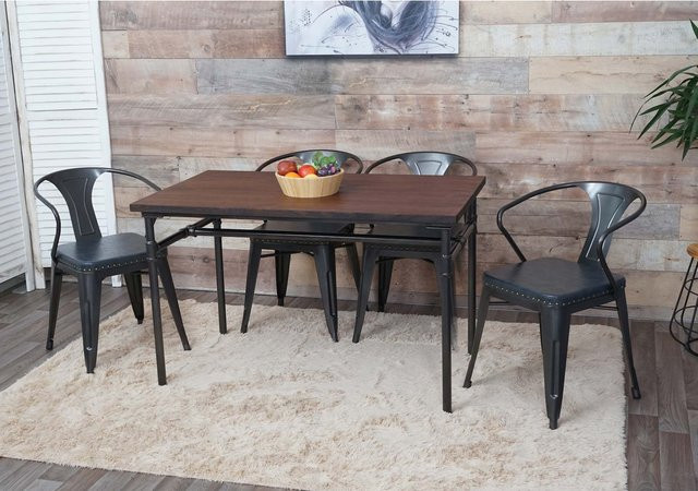 MCW Esszimmer-Set H10 aus Ulmenholz in Grau im Industrie-Style mit 1 Tisch und 4 Stühlen - Bild 1