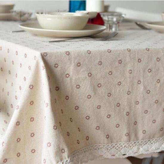 HSH Homeliving5 Tischdecke mit Gänseblümchen-Blumenmuster aus Leinen und Baumwolle mit Spitzenkante, rechteckig, braun, B: 100 cm, L: 140 cm - Bild 1