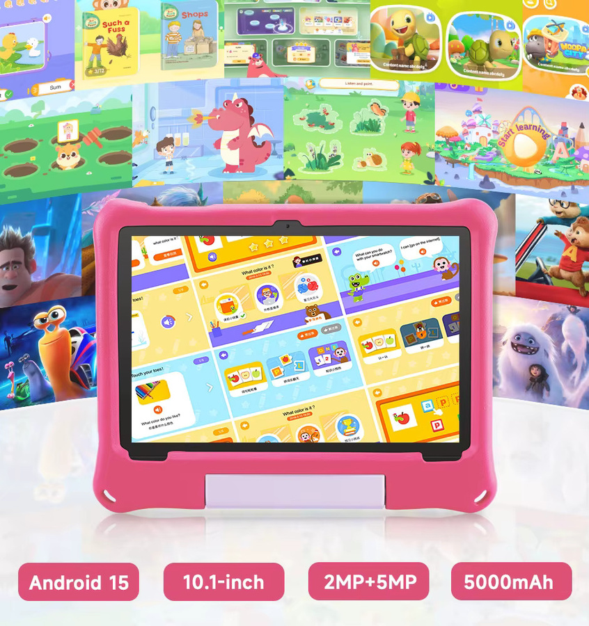 Paitanry Kinder-Tablet 10,1 Zoll mit Android 15, 8GB RAM, 64GB ROM, WiFi6, 5000mAh Akku, Pink - Bild 3