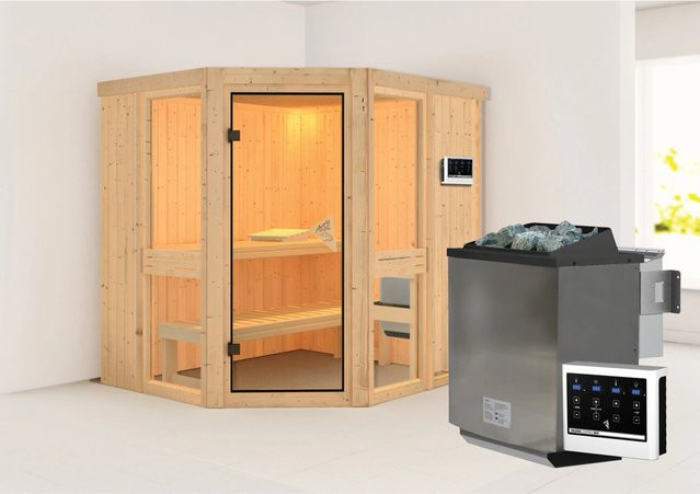 Karibu Sauna Amelia 1 mit Bio-Kombioven 9,0 kW in Braun, B/T/H: 196 x 170 x 200 cm - Bild 1