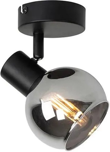 QAZQA Art-Deco Strahler Schwarz mit Rauchglas Vidro aus Stahl und Glas, dimmbar, E14 - Bild 1