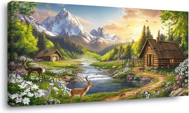 RealShining DIY-Diamant-Malerei Set Landhaus-Hügellandschaft, rund, Multicolour - Bild 1