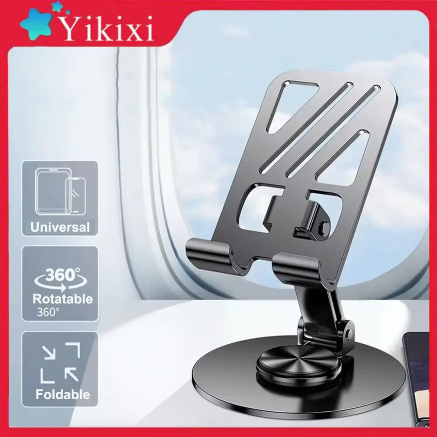 YIKIXI Faltbarer Handyhalter aus Metall in Schwarz, 360 Grad drehbarer Desktop-Ständer für Smartphones und Tablets - Bild 4