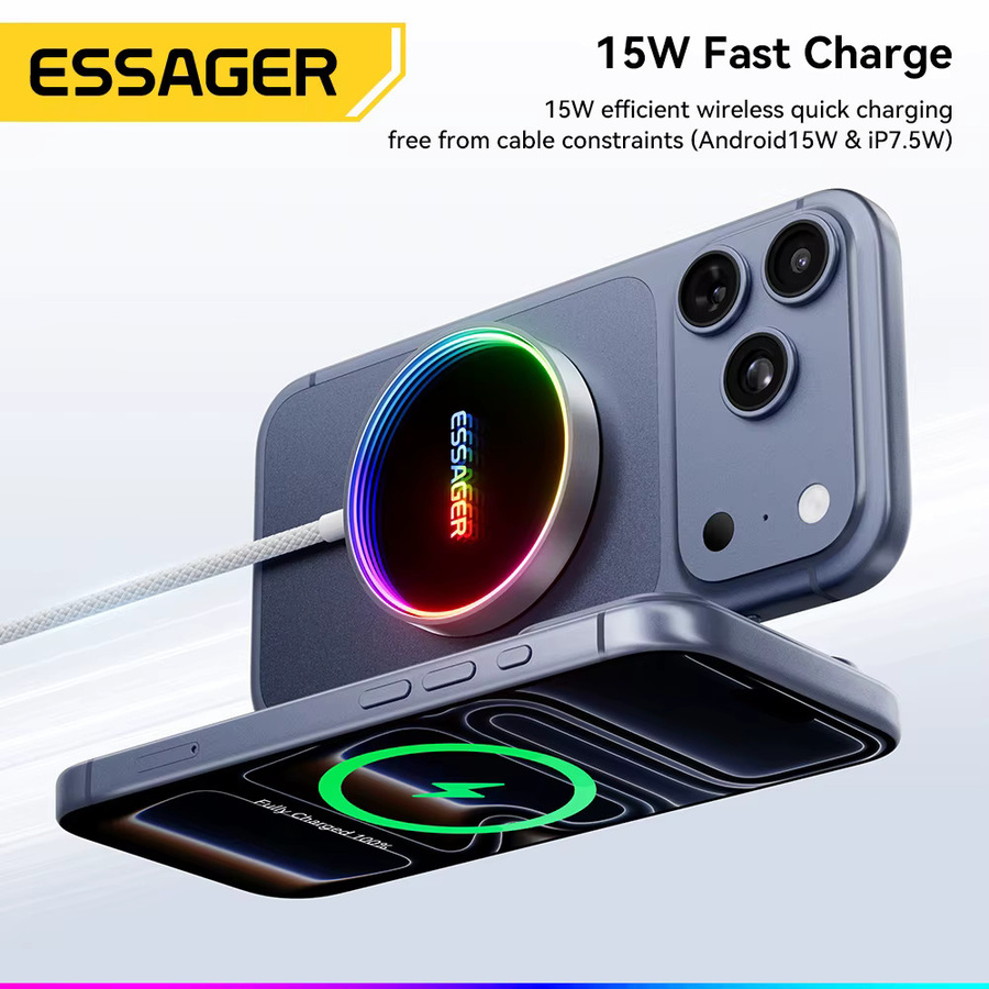 ESSAGER 15 W Magnetisches kabelloses Ladegerät Qi Qi2 Schnellladepad in Grau für iPhone 17 16 15 14 Mini - Bild 4