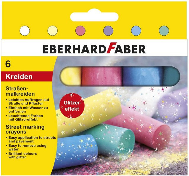 Eberhard Faber Straßenmalkreide Glitzer in Bunt / Mehrfarbig, 6 Stück - Bild 1