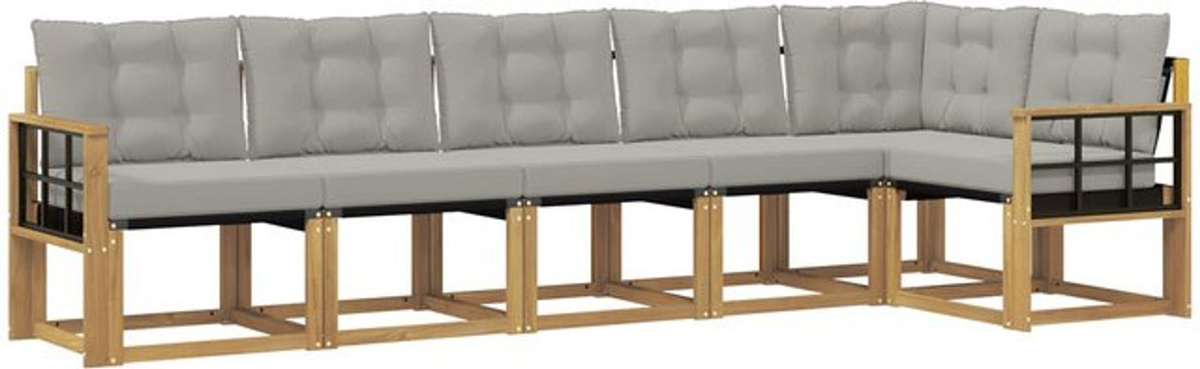 vidaXL Outdoor-Sofagarnitur aus Akazie mit 6-teiligem Set und Kissen in Weiß und Grau - Bild 1