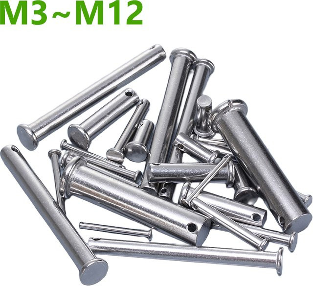 YMAX Splint-Set aus Edelstahl 304 in Silber mit Lochstift und Welle, flacher Kopf und zylindrischer Stiftstopfen für die Positionierung von Autostiften, Größen M3 bis M10 - Bild 1