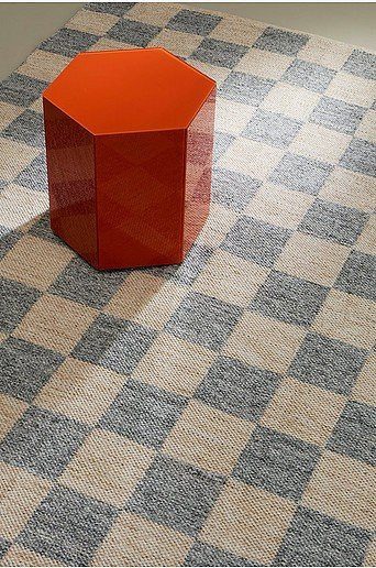 Jotex BENTO Leinenwebteppich in Blau und Grau mit geometrischem Design und rutschfester Unterseite - Bild 1