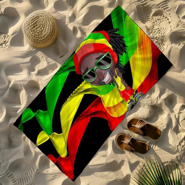 Sandfreies Strandtuch mit Nationalflagge von Jamaika von JMG Household Supplies, B/B: 70 x 140 cm, Mehrfarbig - Bild 1