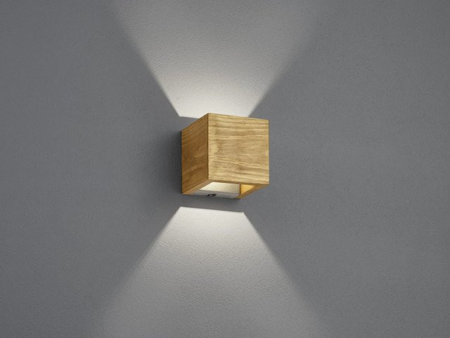 Trio LED-Wandleuchte Brad aus Echtholz und Metall in Nickel antik und Braun - Bild 1