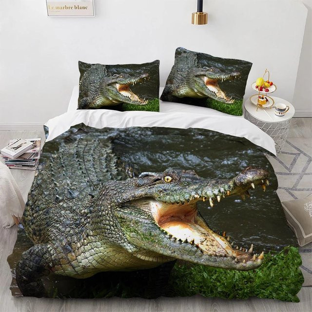 Flylo Bettwäsche-Set Krokodil Wildtier-Print, Grün, B/H: 135 x 200 cm - Bild 1