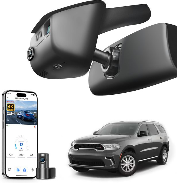 Mangoal Dashcam 4K für Dodge Durango 2016-2026 mit GPS, WiFi und App, IMX 335 STARVIS Sensor, Schwarz - Bild 1