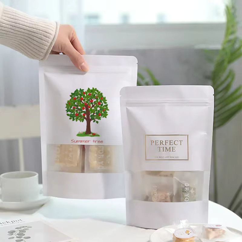 YUKXIANG Weiße Kraftpapiertüte mit Sichtfenster, wasserdichte Lebensmittelverpackung für Nüsse und Kekse - Bild 1