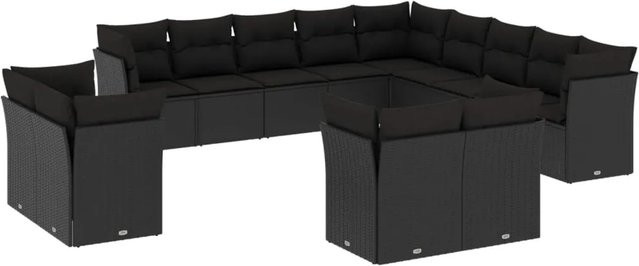 vidaXL 13-tlg. Garten-Sofagarnitur aus Polyrattan in Schwarz mit Kissen und Metallgestell - Bild 1