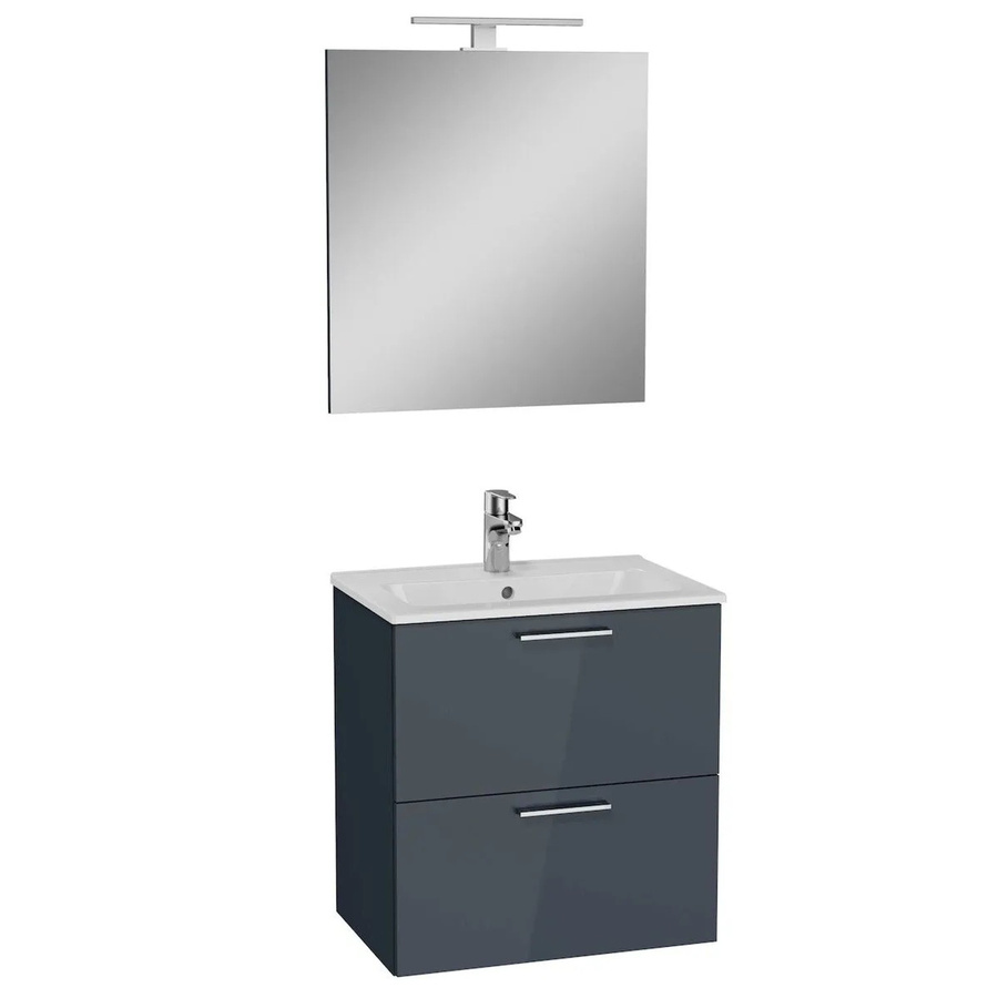 VitrA Badezimmermöbel Set Mia mit Waschtisch, Unterschrank und LED-Wandspiegel in Anthrazit und Weiß - Bild 2