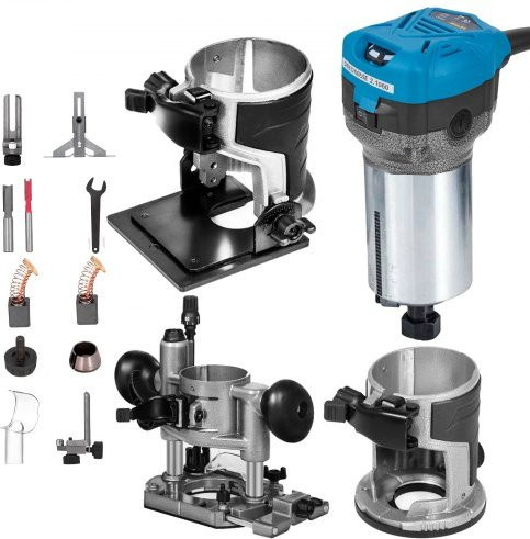 VEVOR Oberfräse 800W mit variabler Drehzahl, Kompakte Holzfräse in Blau mit Tauchbasis und Neigungsbasis, inklusive 6,4 mm und 9,5 mm Spannzangen - Bild 1