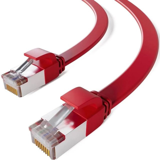 hb-digital LAN Flachkabel CAT 7 Ethernet Patchkabel U/FTP PVC, Länge: 2 m, Rot - Bild 1