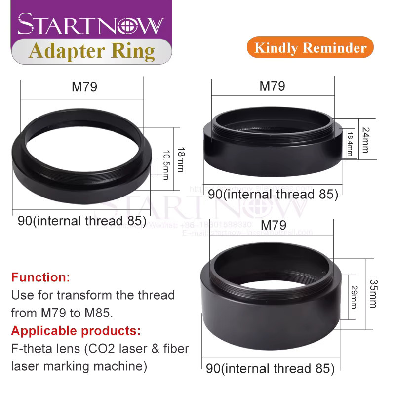 Startnow Faser-Galvo-Kopf F-Theta-Linsenadapterring in Schwarz mit M79 M90 Gewinde und Transformationshöhe 18mm oder 34mm für CO2-Lasermarkiermaschinen - Bild 2