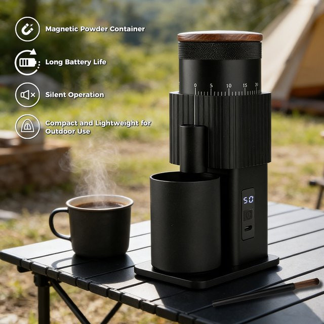 CF Wisdom Elektrische Kaffeemühle Schwarz, Tragbare USB-Aufladbare Kaffeebohnenmühle mit Einstellbaren Mahlgraden für Reisen, Zuhause und Büro - Bild 1