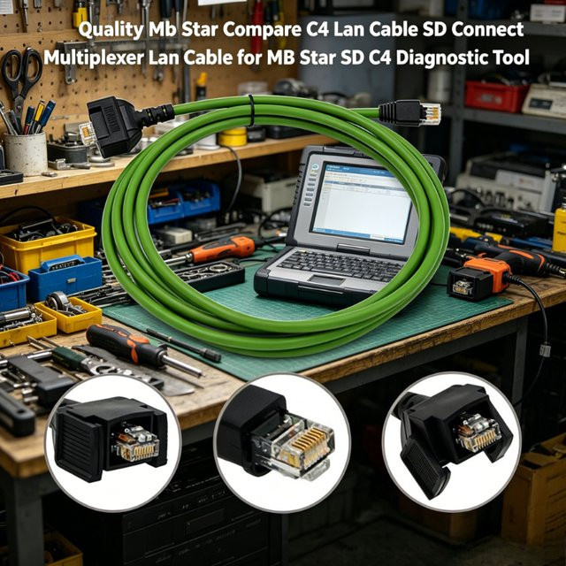 MB Star SD Connect C4 LAN-Kabel Ethernet für Diagnosegeräte in Grau und Grün - Bild 1