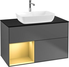 V&B Waschtischunterschrank Finion 100 mit Wandbeleuchtung in Anthrazit, Breite: 100 cm, Tiefe: 50,1 cm, Höhe: 50,1 cm - Bild 1