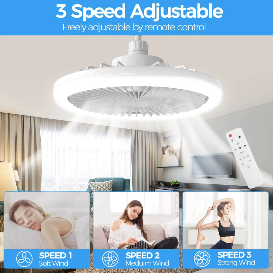 IRALAN Deckenventilatorlampe in Weiß mit Fernbedienung und dimmbarer LED-Beleuchtung, modernes rundes Design - Bild 2