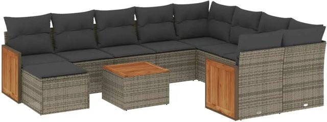 vidaXL 11-tlg. Garten-Sofagarnitur aus Poly-Rattan mit Kissen in Grau - Bild 1