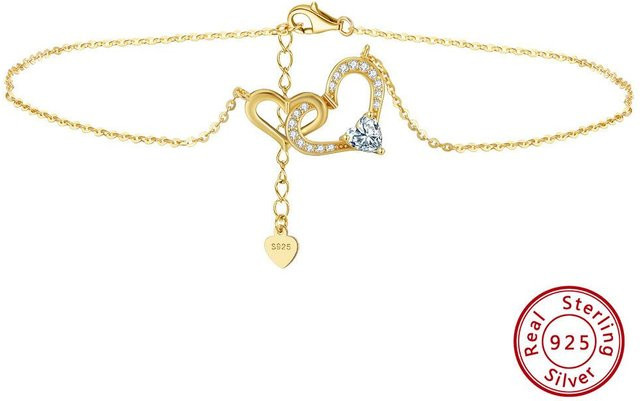 Fußkettchen 925 Silber, Zirkonia, Damen, beige - Bild 1