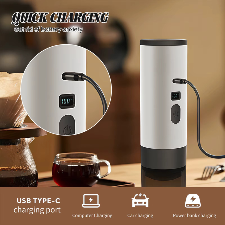 Betuyoo Tragbare Elektrische Kapsel-Kaffeemaschine 3-in-1 Espresso-Maschine mit Heizpumpe für Reisen und Auto in Weiß oder Braun - Bild 3