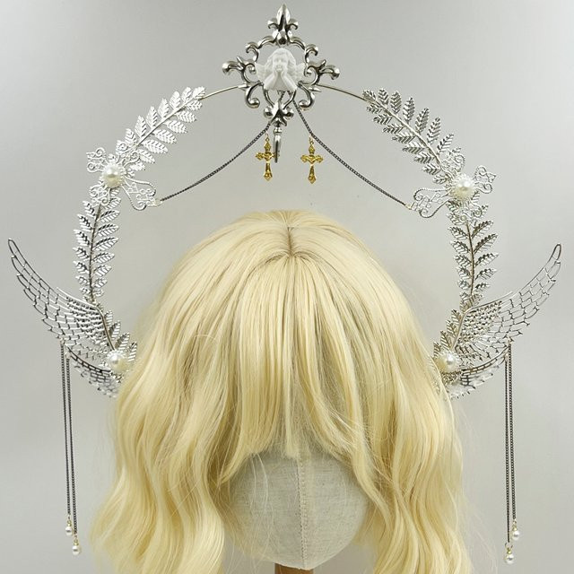 Haarreif Goldener Engel-Halo, Imitationsperlen, Metall - Bild 1