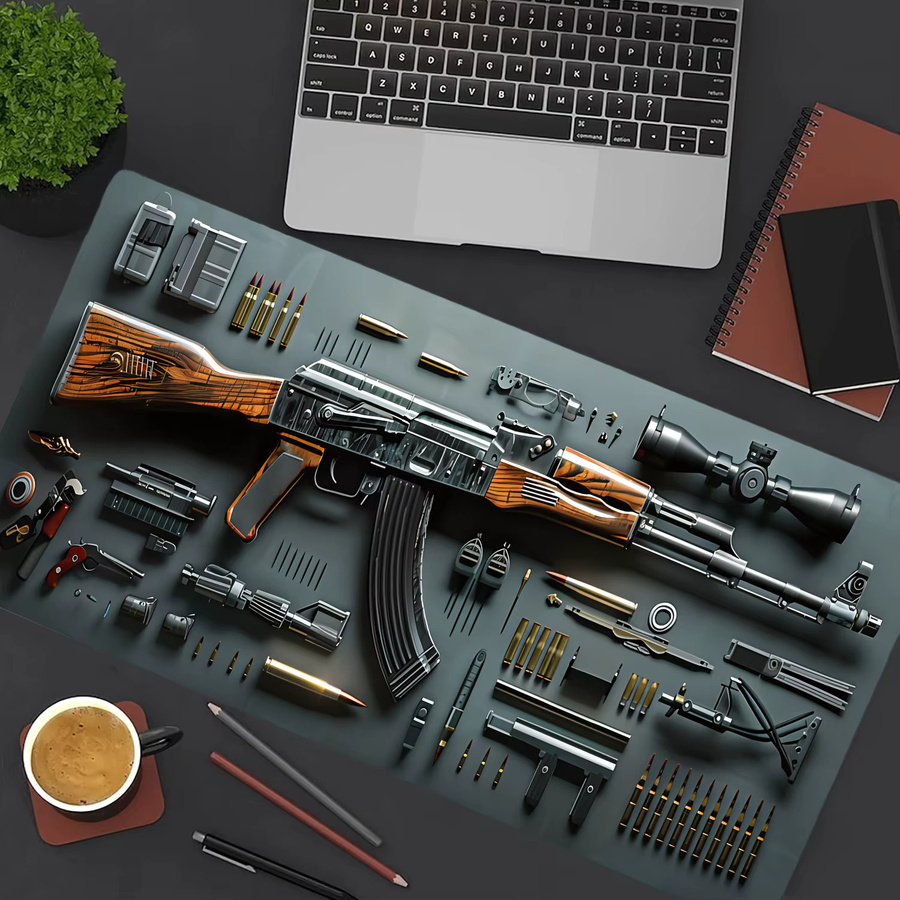 XGZ Gaming Mauspad mit Schusswaffen-Design und rutschfester Gummiunterseite - Bild 2