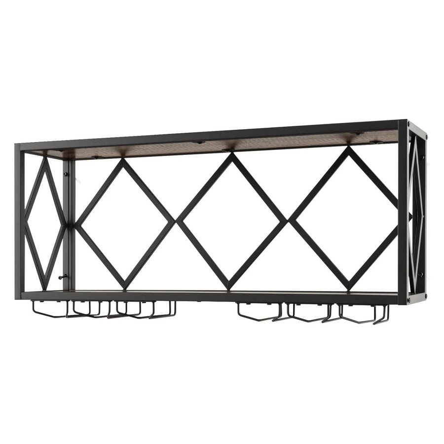 Costway Weinregal Wandmontage im Industrial Design aus Metall und MDF, 2 Ebenen, Schwarz-Braun - Bild 2