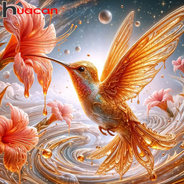 Huacan Diamantmalerei Bastelset mit Tier, Vogel und Blumen in Multicolour, Rund, B/H: 20 x 20 cm - Bild 1