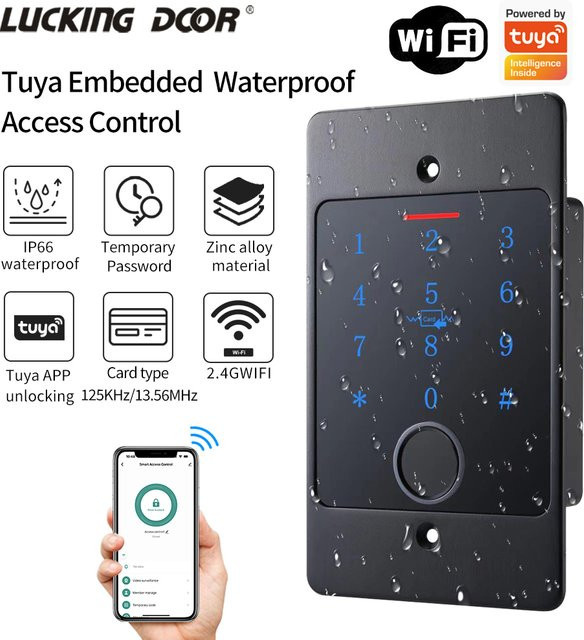 LUCKING DOOR Metall Fingerabdruck-Zutrittskontrolle mit Tuya App WIFI und Tastatur in Schwarz für die eingebettete Installation - Bild 1