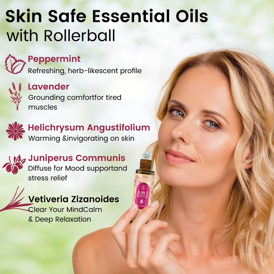 aoao 5-in-1 Roll-on Ätherisches Öl mit Helichrysum und Lavendel, Unisex - Bild 5